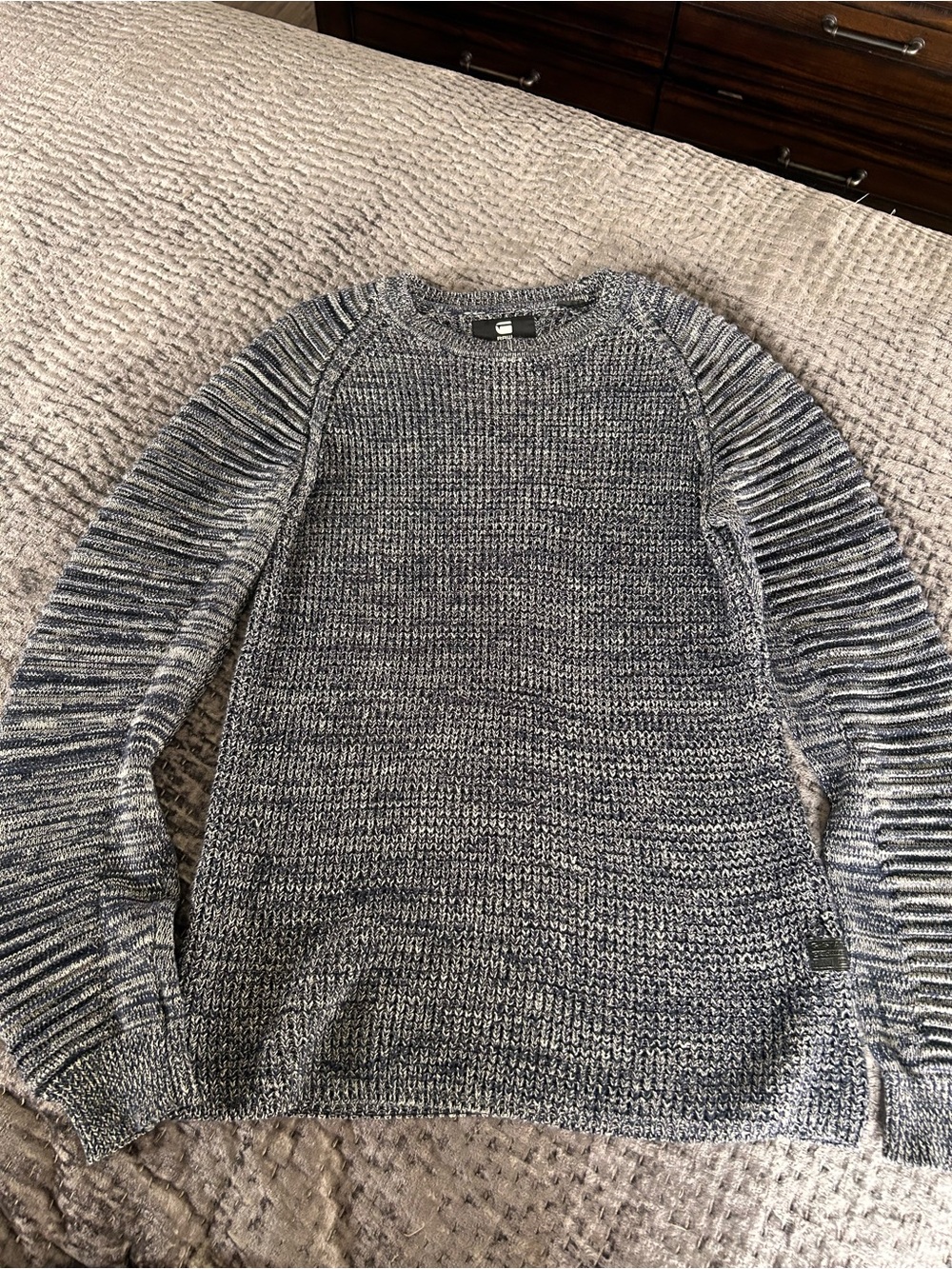 G-Star Marled Navy and Gray Crewneck Sweater